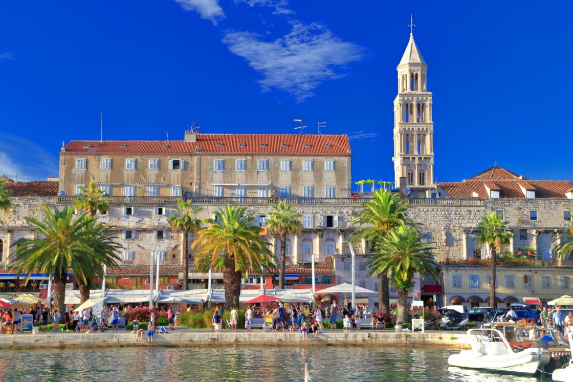 'Venetian church tower and the Palace of Diocletian on the Adriatic sea coast, Split, Croatia' - Spalato